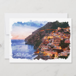 Carte Côte d'Amalfi Italie Aquarelle Côte Positano