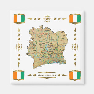Carte Côte d'Ivoire + Drapeaux Magnet