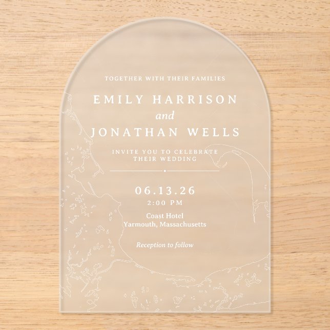 Carte Côtière de Cape Cod Invitation de Mariage en (Recto)