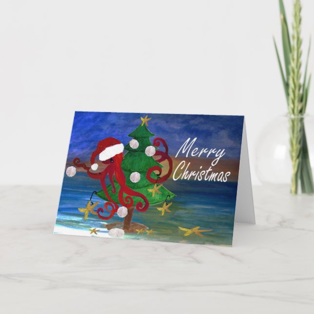 Carte côtière de Noël pieuvre de Santa coupe une c (Devant)