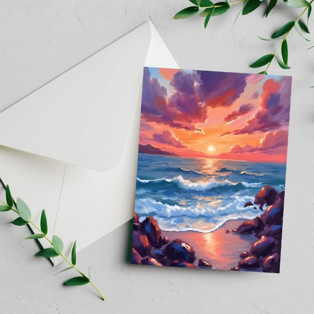 Carte Côtière de Plage à Aquarelle de Coucher de S (Créateur téléchargé)