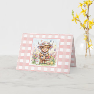 Carte Coton à carreaux rose personnalisé pour la fête de