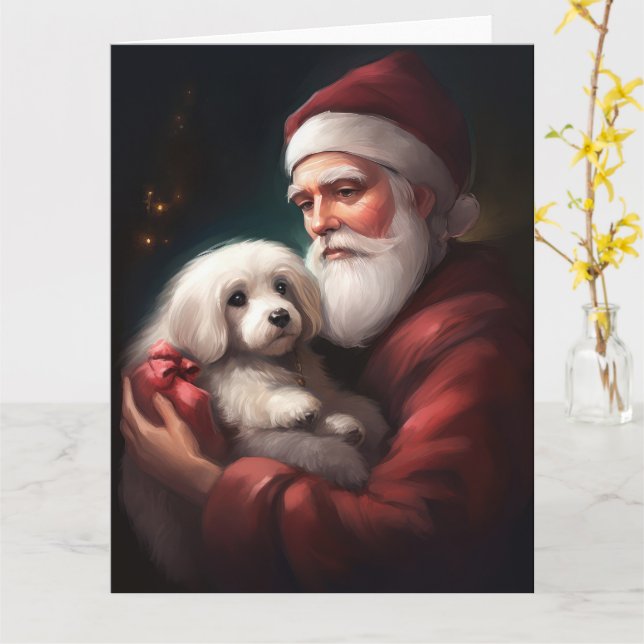 Carte Coton de Tuléar avec le Père Noël Noël (Fleur jaune)