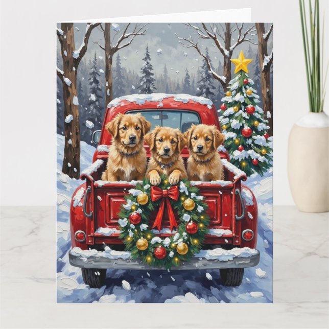 Carte Coton de Tulear camion rouge de Noël vacances (Devant)