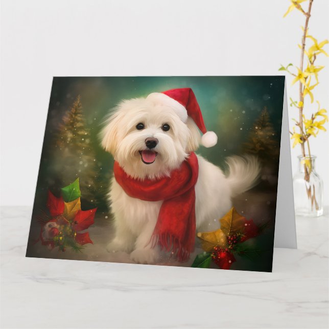 Carte Coton De Tulear Chien dans la neige Noël (Fleur jaune)