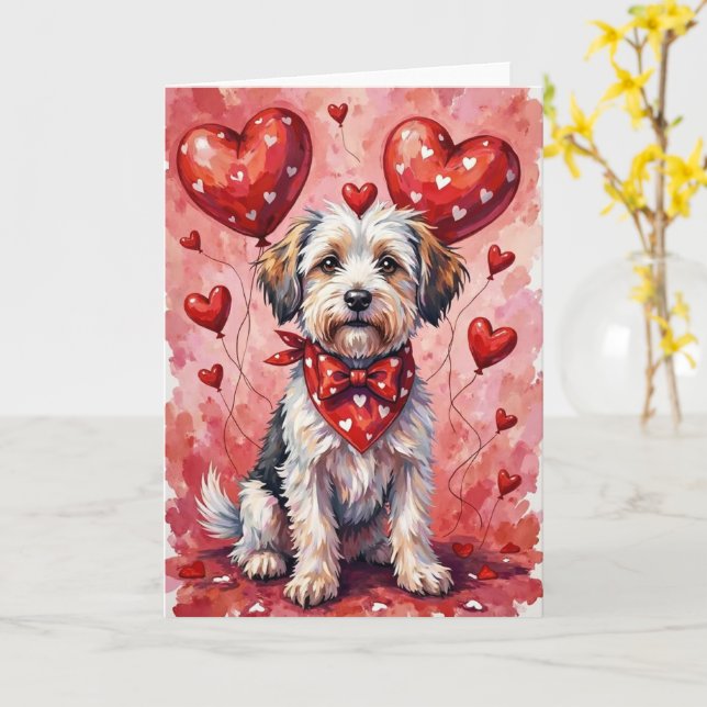 Carte Coton de Tulear Saint-Valentin Chien Assis avec de (Fleur jaune)