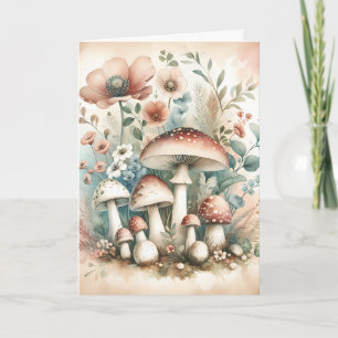Carte Cottage   Aquarelle Champignons Anniversaire