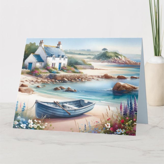 Carte Cottage Coastal Barque de Plage Fleurie (Devant)