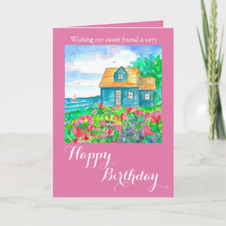 Carte Cottage de bord de mer Joyeux Ami d'anniversaire