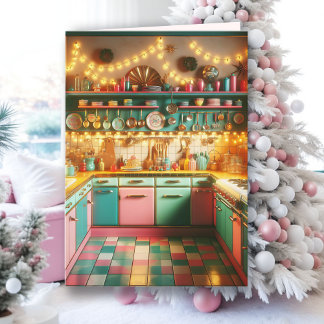 Carte Cottage rose rétro Kitsch cuisine Noël
