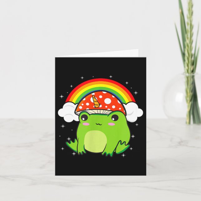 Carte Cottagecore Aesthetic Unicorn Frog Mushroom Hat Go (Devant)