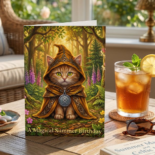 Carte Cottagecore Chat Tigré Orange Anniversaire d'Été