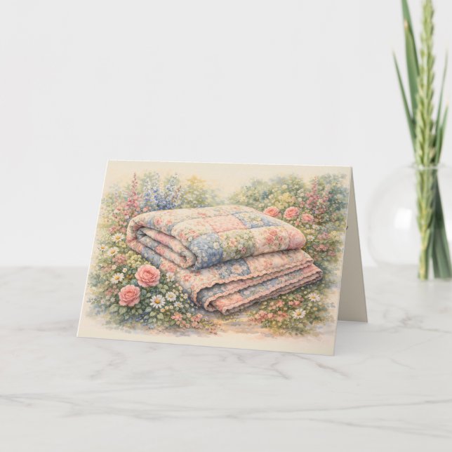 Carte Cottagecore Floral Patchwork Quilt Watercolor (Devant)