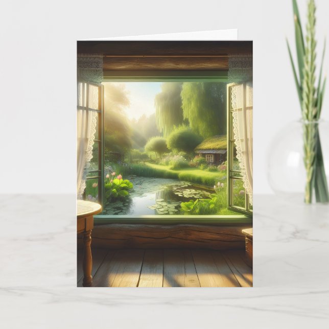 Carte Cottagecore : Regardant un étang paisible (Devant)