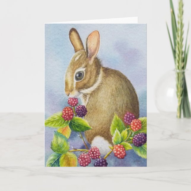 Carte Cottontail Rabbit and Blackberries Watercolor Art (Devant)