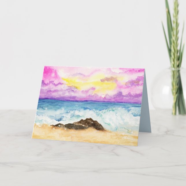 Carte Coucher de soleil à l'aquarelle sur la plage avec  (Devant)