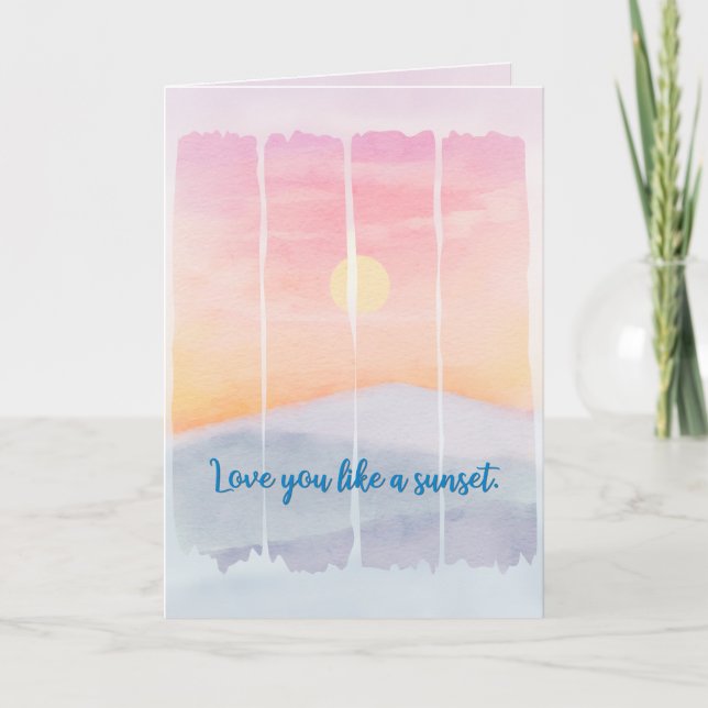 Carte Coucher de soleil Aquarelle Romantique Pensée pour (Devant)