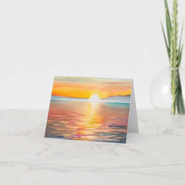 Carte Coucher de soleil de lac aquarelle personnalisable (Devant)
