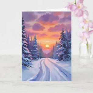 Carte Coucher de soleil enneigé   Paysage de montagne hi