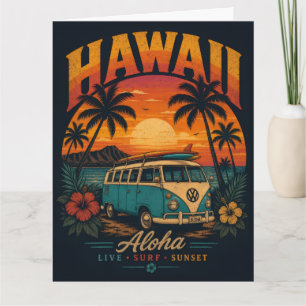 Carte Coucher de soleil hawaïen vintage Palmiers Planche