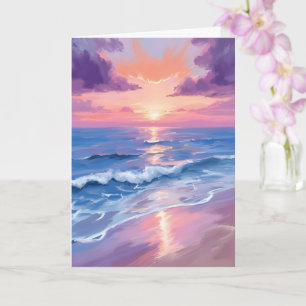 Carte Coucher de soleil lavande violet plage océan aquar