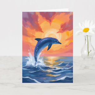 Carte Coucher de soleil saut de dauphin aquarelle océan
