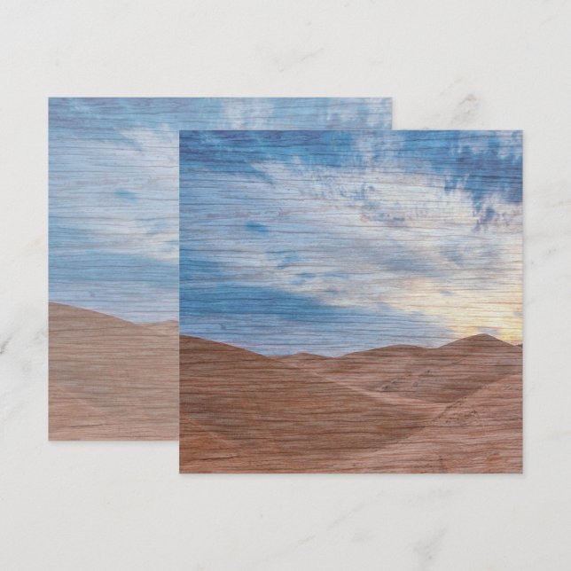Carte Coucher de soleil sur dunes de sable sur photo gra (Devant / Derrière)