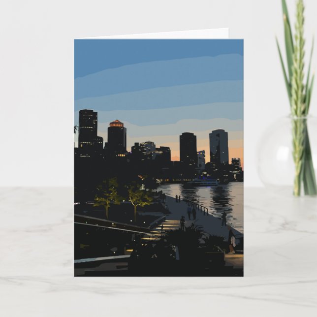 Carte Coucher de soleil sur le front de mer de Boston (Devant)