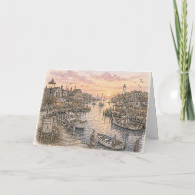 Carte Coucher de soleil sur le port (Devant)
