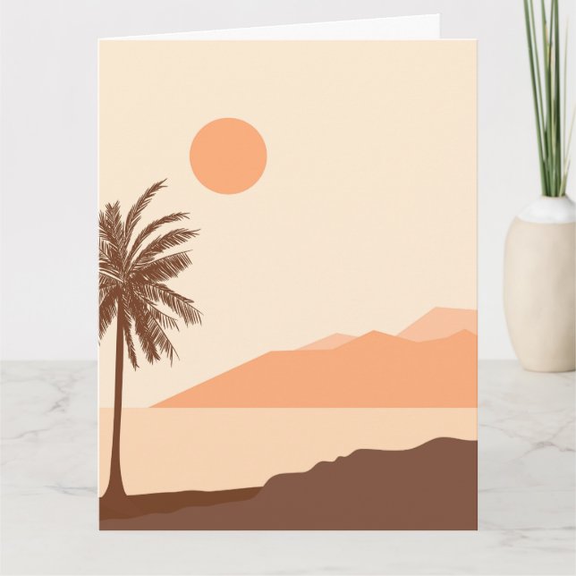 Carte Coucher de soleil sur un palmier, Île, Art abstrai (Devant)
