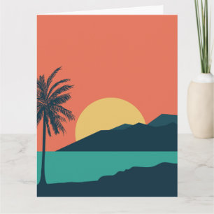 Carte Coucher de soleil sur un palmier, Île, Art abstrai