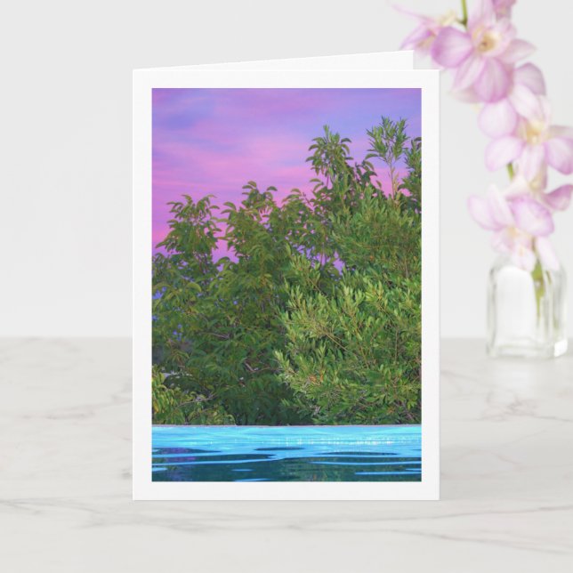Carte Coucher de soleil violet à travers les arbres (Orchidée)