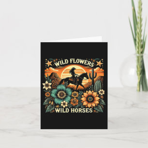 Carte Coucher du soleil fille équitation Cheval Fleurs s