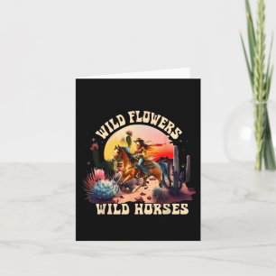 Carte Coucher du soleil fille équitation Cheval Fleurs s