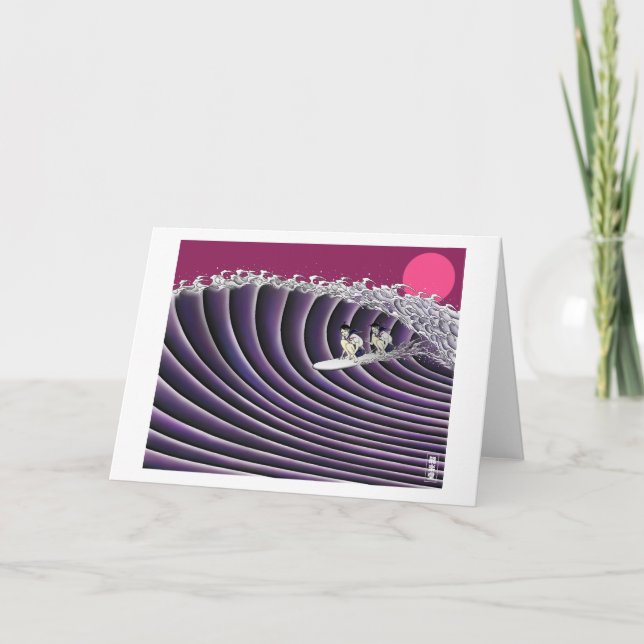 Carte coucher du soleil japonais surfant (Devant)