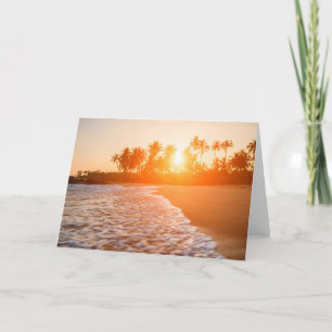 Carte Coucher du soleil sur la plage avec des cocotiers