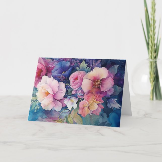 Carte couleur Aquarelle florale Blank Note (Devant)