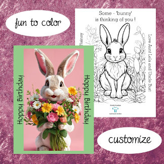 Carte Couleur de l'Anniversaire du lapin mignon