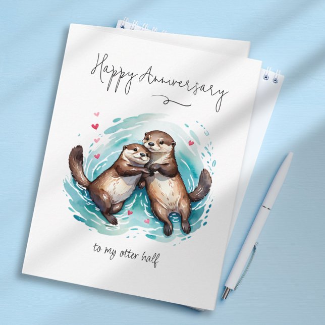 Carte Couleur d'eau douce Anniversaire significatif de P (Cute Watercolor Significant Otter Pun Anniversary Card)