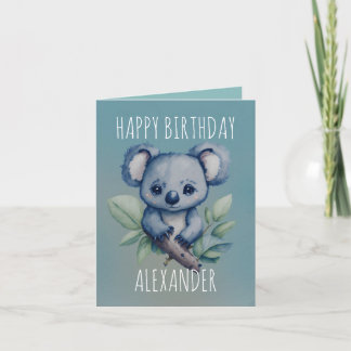 Carte Couleur d'eau mignonne Kawaii Koala fête pliée