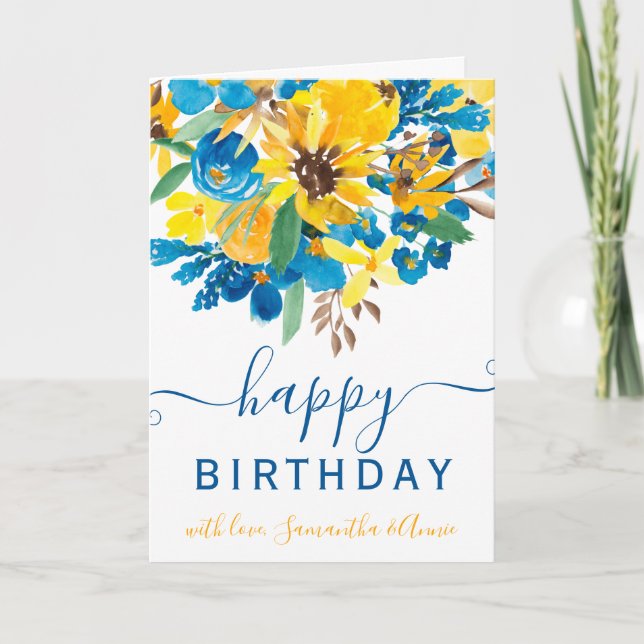 Carte Couleur florale de tournesol 2 photo anniversaire (Devant)