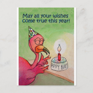 Carte couleur rose Flamant rose Anniversaire