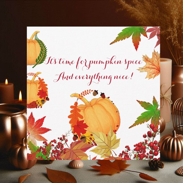Carte Couleurs de automne citrouille épice Berry rouge F (Pumpkin Spice Fall Colors Red Berry Maple Leaves Card)