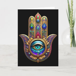 Carte Couleurs de Paon Doré Hamsa Vert Saphir Troisième