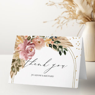 Carte Couleurs neutres chic Boho Mariage Floral Merci