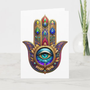 Carte Couleurs Paon Doré Hamsa Saphir Vert Troisième Œil