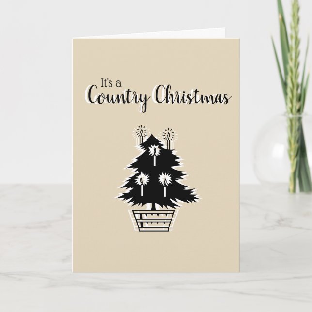 Carte Country Christmas Tree Beige Rustique Personnalisa (Devant)