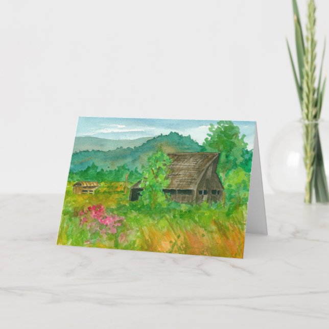 Carte Country Grange aquarelle Peinture Joyeux anniversa (Devant)