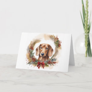 Carte Coupe de fête de la couronne de Noël de Dachshund