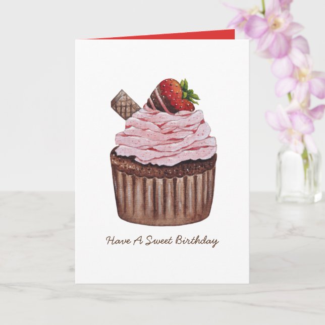Carte Coupe De Fraise Cute À L'Aquarelle (Orchidée)